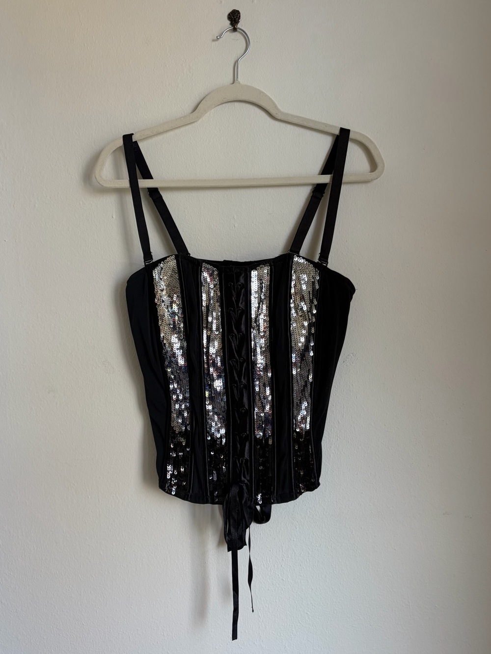 Cacique Black Silver Sequins Corset Top